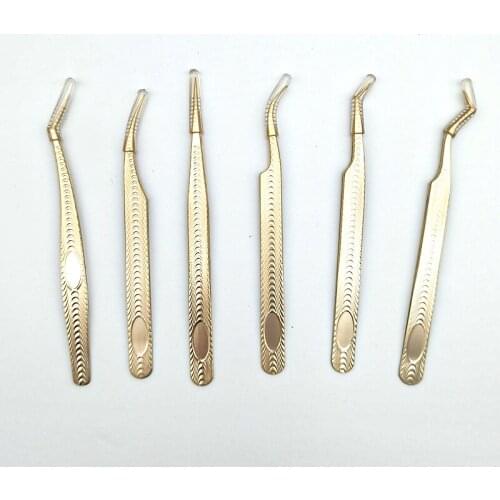 Anti-Static Eyelash Extension Tweezer Gold Stainless Steel Eyelashes Tweezers Professional for Volume Fan Curve Eye Tweezer