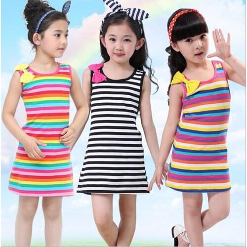 Girls Dress Princess Party Sleeveless Bow Stripe Skirts YF104