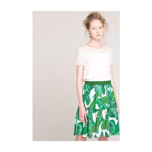 Customize Women Summer New Fashion Plus Size 3XS-10XL Skirts Ladies High Waist A Line Green Leaf Printing Skirt