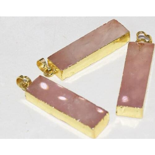 Natural Rose Crystal Quartz pendant for necklace 2021 women Pink Gold Plating Bezel stone point love DIY jewelry accessories