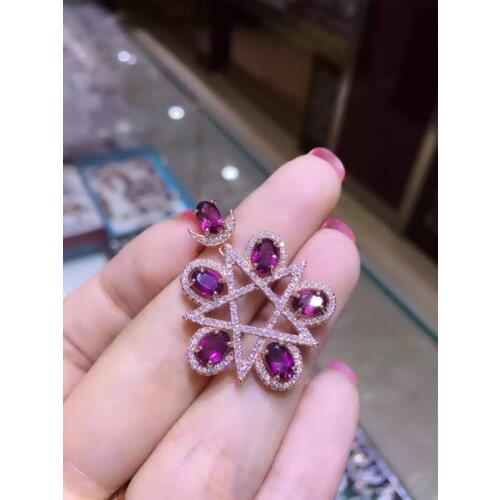 Natural red garnet stone pendant S925 silver Natural Gemstone Pendant Necklace Elegant Personality Star women party fine jewelry