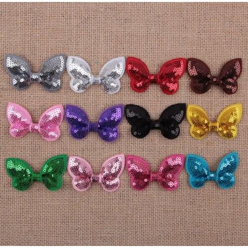 Yundfly 30pcs 2.2" Embroideried Sequin Bows For Kids Headband Hair Clip DIY Shine Hair Bow Hair Accessories