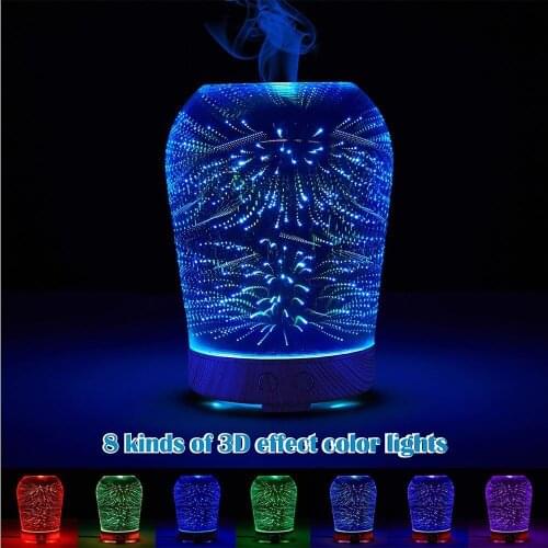 Changing Color 3D Essential Oil Diffuser Kolinder Glass 100mL Aromatherapy Ultrasonic Aroma Lamp Cool Mist Humidifier Maker