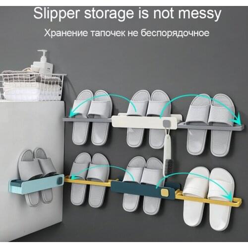 Stretchable Shoe Rack Wall Mounted Punch Free Rack Slippers shoes organizers Self Adhesive Storage Bathroom Towel Racks