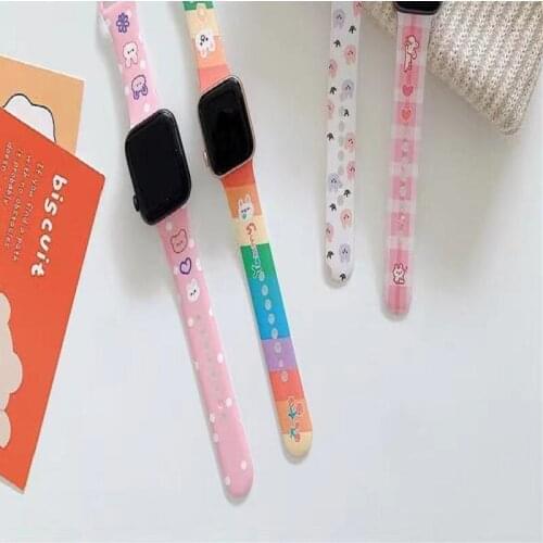 Cute animal bear sports silicone Apple Watch strap 44 40 mm 42 38 mm for iwatch series 6 5 4 3 2 1 strap button bracelet gift