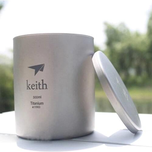 300ml Keith Titanium Cup Double-wall Mug With Lid Anti-acid No Scale Drinkware For Camping Picnic Hiking Ti3302