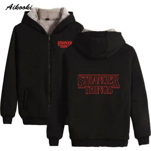 Stranger Things Thicker Zipper Hoodies tracksuit Men Women Thick warm Fluff Hoodies Boy/Girl Stranger Things black casual coats