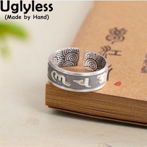 Uglyless om mani padme hum Solid 999 Pure Silver Rings for Women Buddhism 6 Words Mantra Jewelry Thai Silver Religious Gifts
