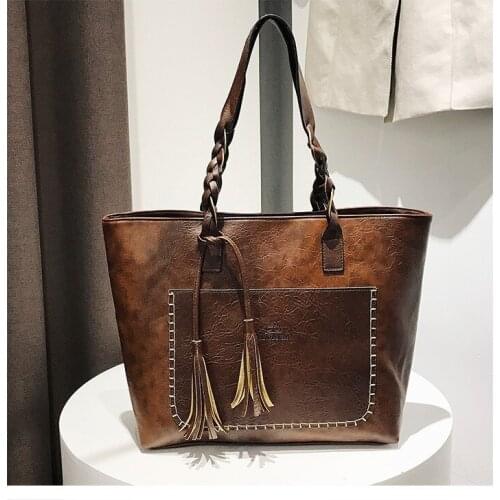 2019 Women Bucket Bag Oil Wax Women Leather Handbags Big Tote Famous Brands High Capacity Female Shoulder Bag Crossbody Bag