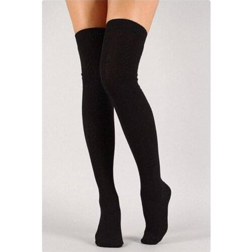 Women Autumn Solid Color Cotton Knitted Over Knee Socks Stretchy Stockings Leg Warmers Warm New Fashion Hot Sell 2021