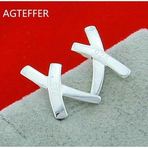 AGTEFFER 925 Sterling Silver Cross X Stud Earring For Women Fashion Charm Wedding Engagement Party Jewelry Gift