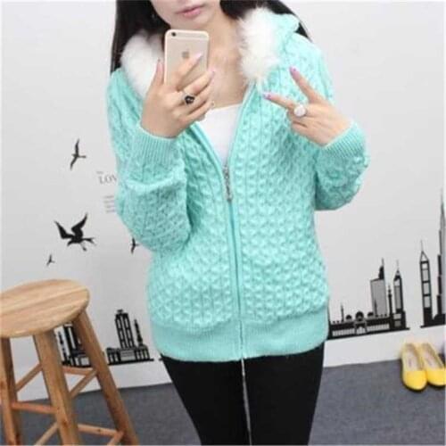 2019 New Autumn Winter Women Loose Hooded Fleece Knitted Cardigans Sweater Female Casual Thicken Plus Velvet Knit Outerwear X42