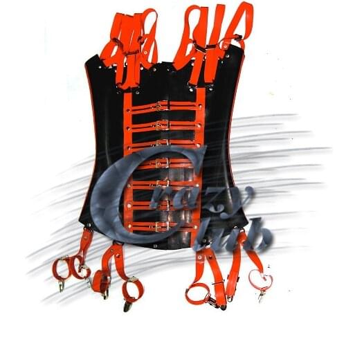 Latex Women Zentai Catsuit Clothe Orange belt buckle black latex body corsets clothing plus size waist corsets Sale