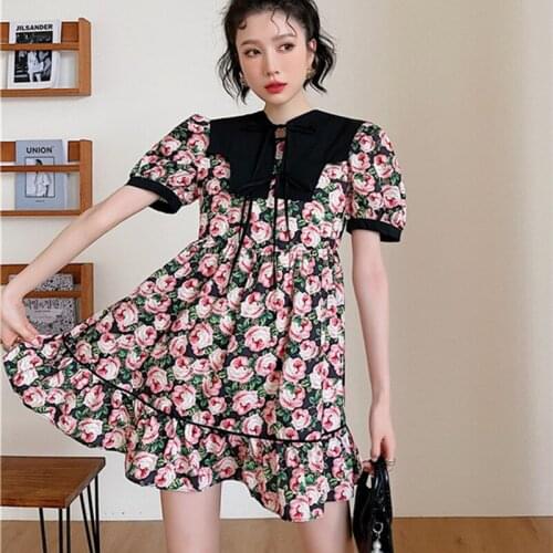 FALLINGSTAR Elegant Summer Floral Korean Fashion Cute Retro Girl Romantic Rose Ruffle Flower Mini Kawaii Dress + Shawl Women