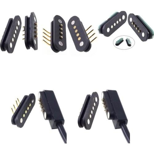 2 Pair Spring-Loaded Pogo Pin Magnet 4 Pins 2.5 mm Grid Strip 1 Row Through Holes Board Solder Male Female Straight 2A 36V DC