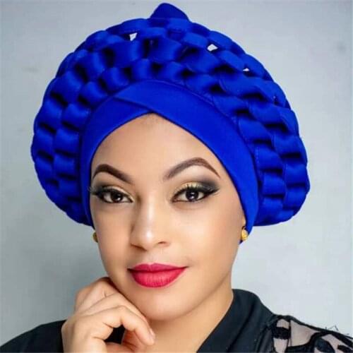 2021 New Design Auto Gele Headtie Turban African Women Head-Wrap Cap Auto Gele Nigerian Turban Gele 2PCS Auto Gele Indian Cap