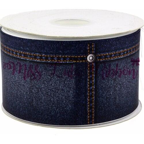 6mm-75mm Jeans/Demin Like Printed Grosgrain Ribbon/Foe DIY Clothing Webbing Handmade Party Decoration 50y MD170920-75-8900