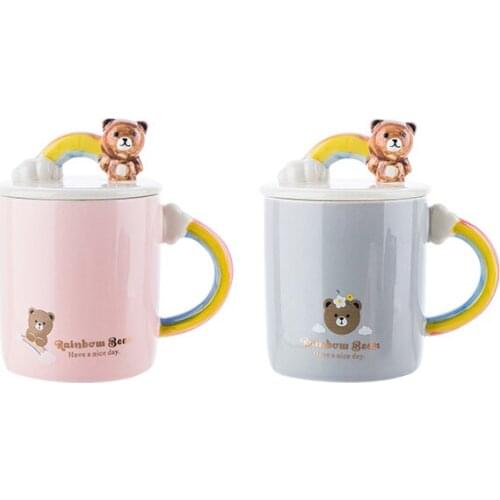 Water cup ceramic couple cartoon breakfast Japanese family a pair of simple and fresh Mori mugs with lid