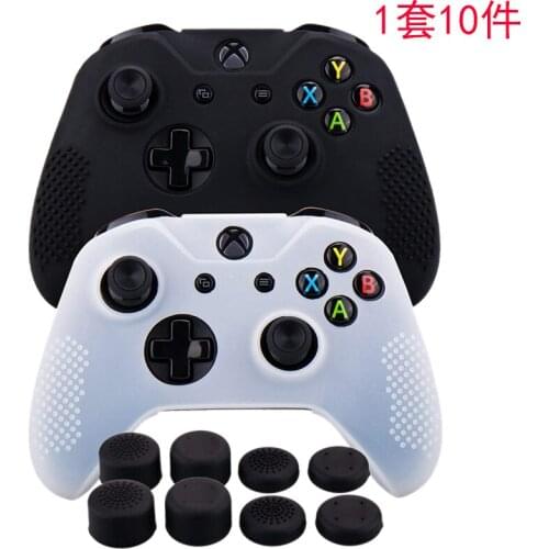 Silicone Rubber Cover Skin Case Anti-Slip For Xbox One/S/X Controller X 2(Black & White) + Fps Pro Extra Height Thumb Grips X