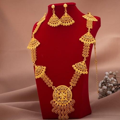 Dubai Jewelry sets 24K gold plated luxury African wedding gifts bridal bracelet necklace earrings ring jewellery set for women