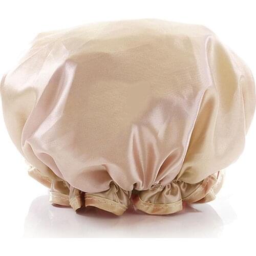 Double-layer Shower Cap Waterproof Adult Women Shower Bath C2S9 Cap Kitchen Ladies Cute Cap Bath Hood Fume-proof Cap Shampo W2O8