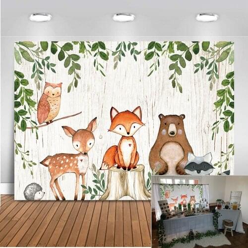 Animals newborn baby shower photo background Woodland Birthday party decoration banner fox bear backdrop for photography studio