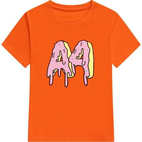 T Shirts A4 Donuts Childrens 100% Cotton Short Sleeve T-Shirt Tops Fashion Printing Family Clothing Set Boys White Tees