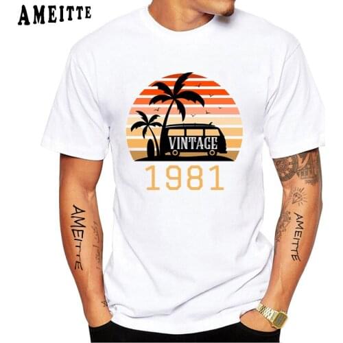 Summer Vintage 1981 Retro Sunset Print T-Shirt New Fashion Mens Short Sleeve Funny Boy Casual White Tops 40 Years Old Man Tees