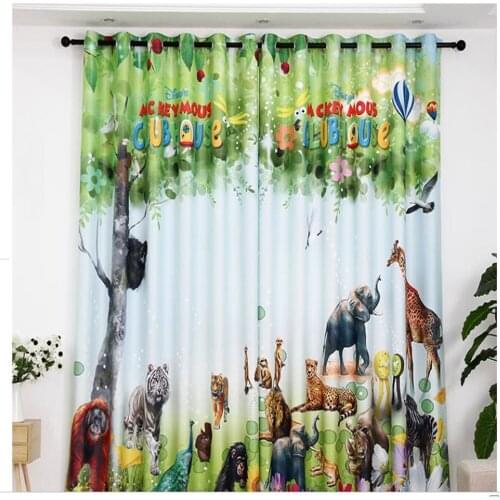 Childrens room curtains green forest animals boys and girls custom cute cartoon curtains blackout curtains 3d curtains