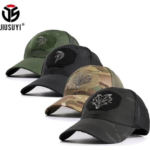 Summer Baseball Cap Army Breathable Hat Sun Visor Mesh Trucker Animal Hats Sticky Snapback Caps Fishing Shooting Hiking Men