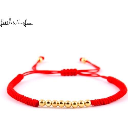 Little MingLou women lucky bracelet 4mm copper bead charm red Macrame braided men bracelets & bangles for women jewelry