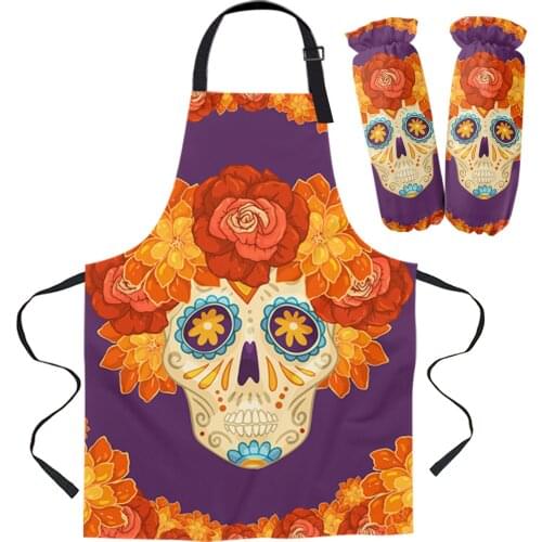Mexican Skull Flower Kitchen Apron Baking Accessories Sleeveless Aprons for Men Women Home Cleaning Tools