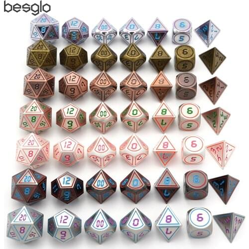 Metal Dice with Black Bag for Dungeons and Dragon DnD RPG MTG Games D4 D6 D8 D10 D% D12 D20