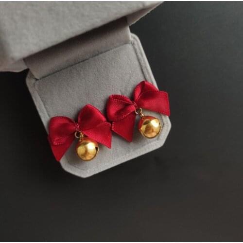 Fashion Christmas Bow Knot Bell Stud Earrings for Women Hollow Cherry Red Earrings Girls Party Xmas New Year Jewelry Gift