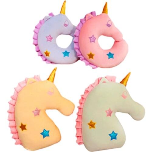 Cartoon Unicorn Soft U-Shape Neck Travel Cushion Pillow for Car Airplane Protable Hooded Pillow Cushion Compact Soft Neck Rest