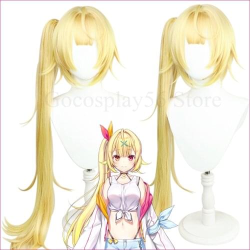 VTuber Sara Hoshikawa Wig Youtuber Girls Cosplay 90cm Long Straight Ponytail Blonde Synthetic Hair Role Play