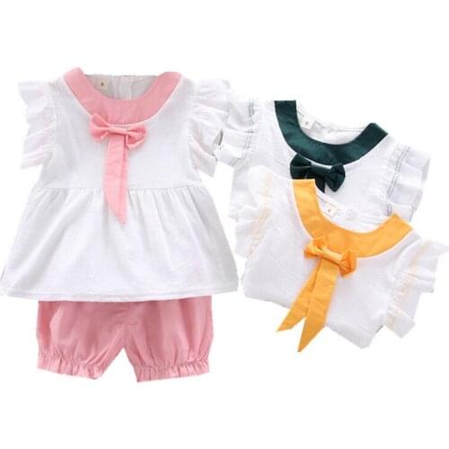 Lovely Newborn Kids Baby Girls Clothes Sets Summer infant Suit bow-knot Tops Cotton Shorts 2pcs Outfits Childrens Clothing 0-4T