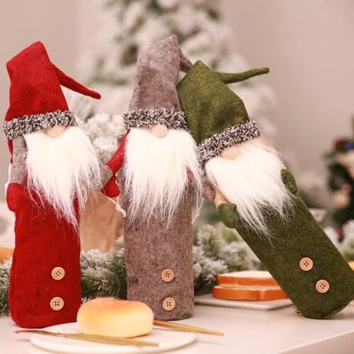 2020 Christmas Wine Bottle Cover Xmas Dress Santa Claus Woven Bag Covers for Beer Bottle New Year Home Party Table Decoration
