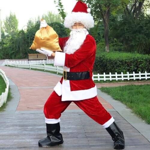 Christmas Santa Claus Costume Hat Men Cosplay Santa Claus Clothes Fancy Dress In Christmas Men 5pcs/lot Costume Suit For Adults