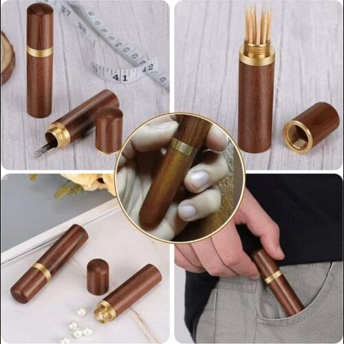 DIY Sewing Needles Holder Storage Tube Wooden Box Hand Sewing Needles Case Leather Knitting Embroidery Mending Needles Container