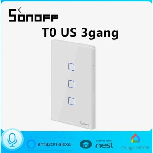 SONOFF T0US 3C Smart Home Wifi/APP Remote Control Glass Panel Light Touch 3Gang LED Backlight Wall Switch Works With Alexa IFTTT