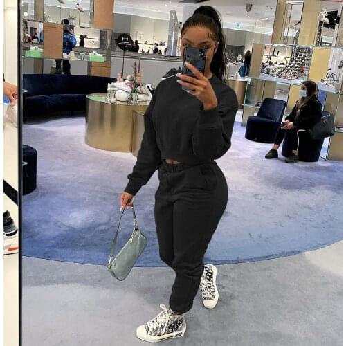 Tracksuit Women Suit Fleece Hoodies Casual Sports 2 Pieces Set Sweatshirts Pullover Jogging Sweatpants Female Korean Fashion