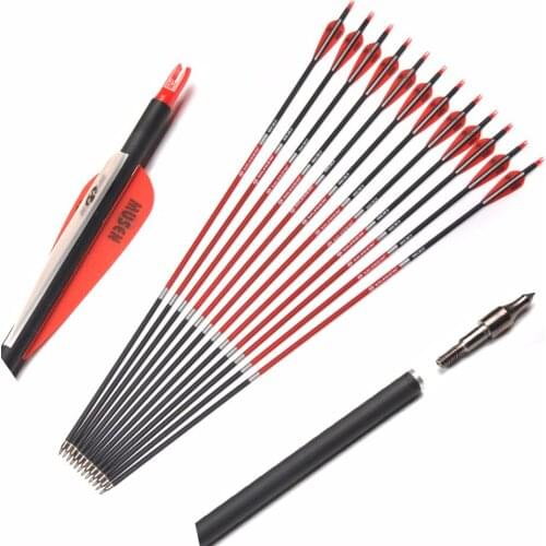30 Inch Spine 500 Carbon Arrow Diameter 7.8 mm with Replaceable Arrowhead For Compound Bow Hunting Shooting Archery