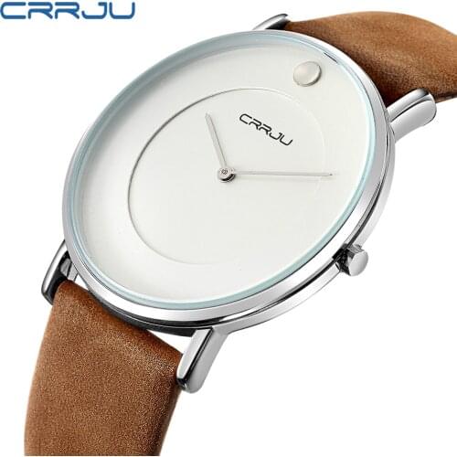 Super slim Quartz Casual Wristwatch Business CRRJU Top Brand Genuine Leather Analog Sports Watch Mens 2016 Relogio Masculino