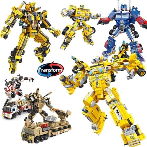 City Technical Deformation Robot Series Building Blocks Engineering Mech Excavator Car Military Weapons Model Bricks Toys Boys