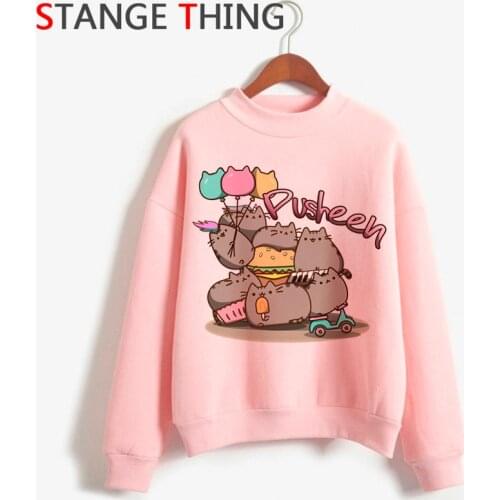 Kawaii Pusheen Cats Harajuku 90s Hoodie Women Turtleneck Warm Cute Graphic Ullzang Sweatshirt Fashion Funny Cartoon Hoody Female