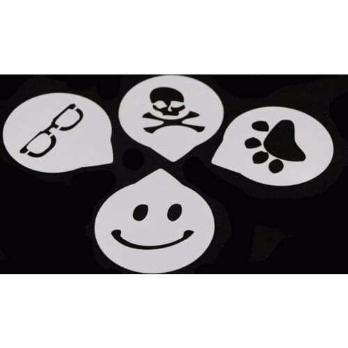 4PCS Coffee Stencil Romantic Smile and Glass Cartoon Moulds Celeration Characteristic Tiramisu Cake Template Mold Decoration