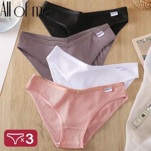 3PCS/Set Womens Panties Cotton Underwear Briefs Female Underpants Lingerie Sexy Low Waist Pantys for Woman 6 Solid Color M-4XL