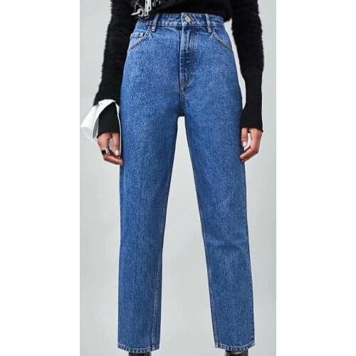 Woman Denim Jeans Female 2021 Autumn Winter Cotton Full Length Pockets High Waisted Jeans Regular