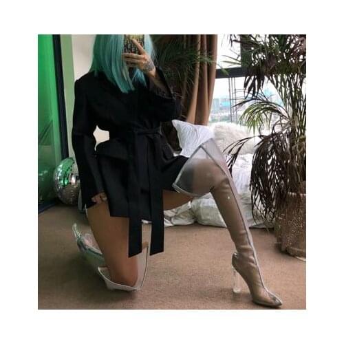 Summer new style thick clear transparent high heel over the knee boots mesh womens sandals orange fashion shoes large size 48